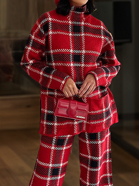 

Medium Elasticity Casual Mock Neck Plaid Sweater, As picture, Pullovers