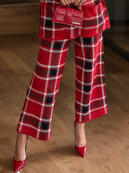 

Medium Elasticity Plaid Casual Pants Sweater Ankle Pants, As picture, Pants