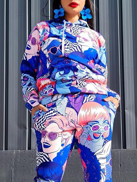 

Hoodie Loose Random Print Casual Hoodie, Blue, Hoodies and Sweatshirts