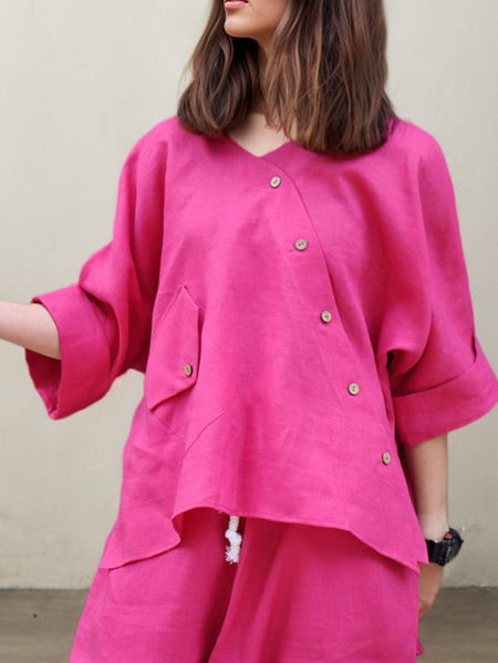 Linen Loose Cotton And Linen Blouse, Rose red, Blouses & Shirts