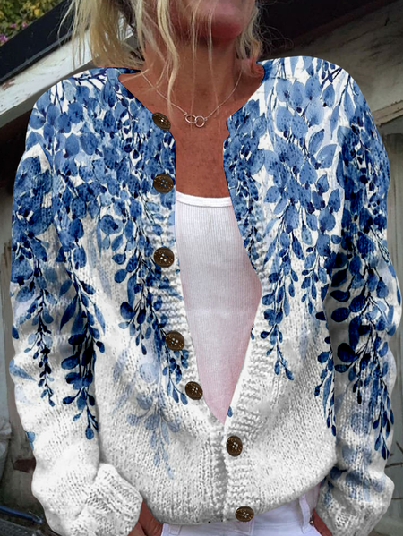 

Women's Floral Thicken Loose Jacket, Blue, Outerwear