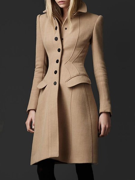 

Shawl Collar Buttoned Plain Urban Coat, Khaki, Coats