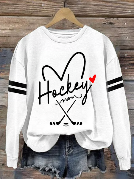 

Women's Hockey Mom Printed Round Neck Sweatshirt, White, Hoodies&Sweatshirts