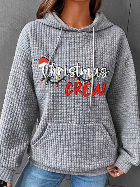 Christmas Crew Simple Loose Hoodie, Gray, Hoodies&Sweatshirts