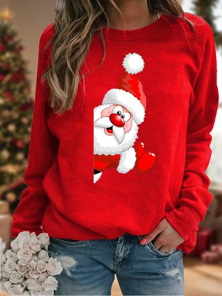 

Women's Crew Neck Christmas Casual Spring/Fall Long Sleeve Sweatshirt, Red, Sweatshirts & Hoodies