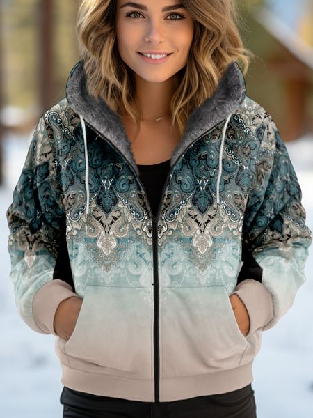 Women's Geometric Thicken Loose Jacket, Khaki, Outerwear