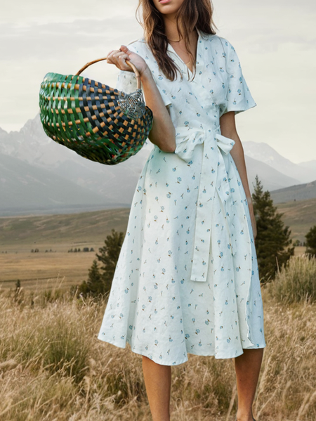 

Regular Fit Linen Dress With No, White, Midi Dresses