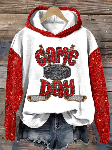 

Women's Game Day Hockey Print Hoodie, White, Hoodies&Sweatshirts