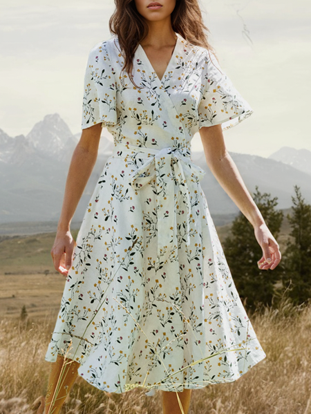 Cotton And Linen Linen Dress With No, White, Midi Dresses