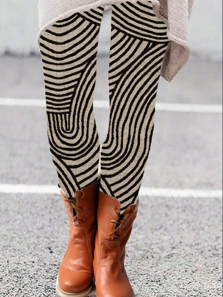 

Women's Casual Abstract Stripes Jersey All Season Long Leggings, Black, Leggings