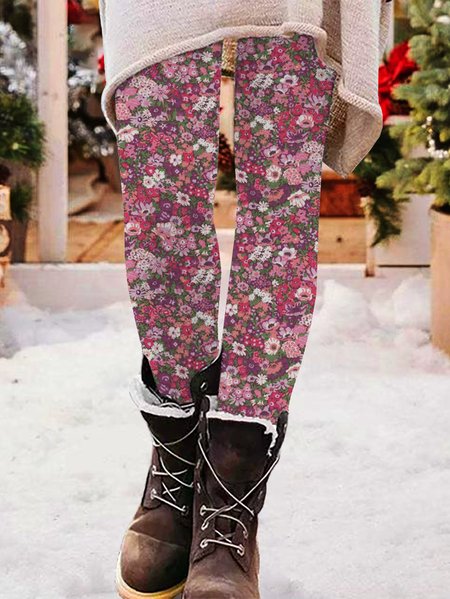 

Casual Floral Long Leggings, Rose red, Leggings