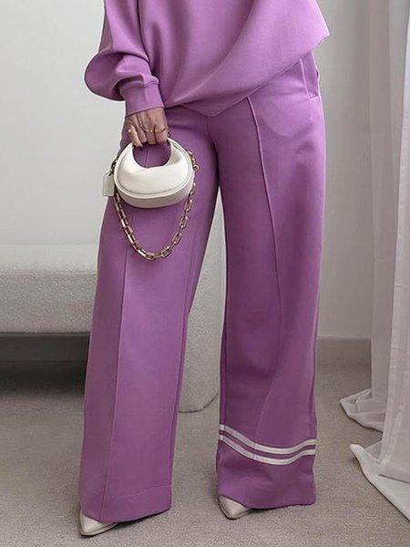 

Casual Pockets Color Block Straight Pants, Light purple, Pants
