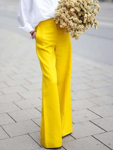 

Plain Urban Wide Leg Pants, Yellow, Pants