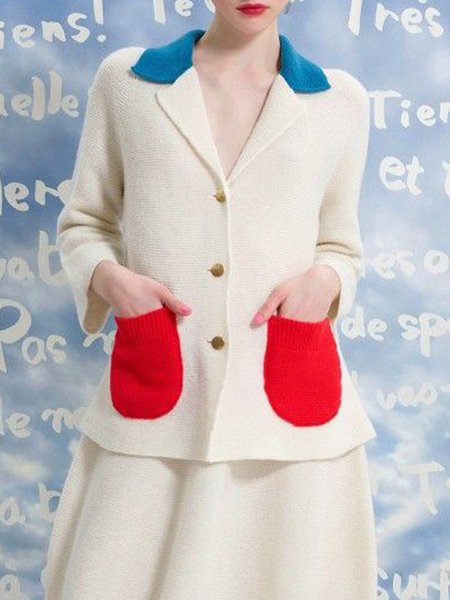 

Loose Lapel Collar Casual Sweater Cardigan, Beige, Cardigans