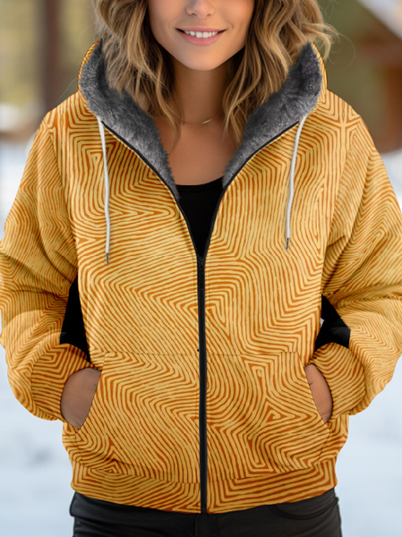

Women's Geometric Thicken Loose Jacket, Yellow, Outerwear