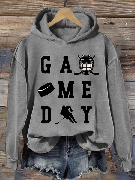 

Women'S Game Day Hockey Print Hoodie, Gray, Hoodies&Sweatshirts