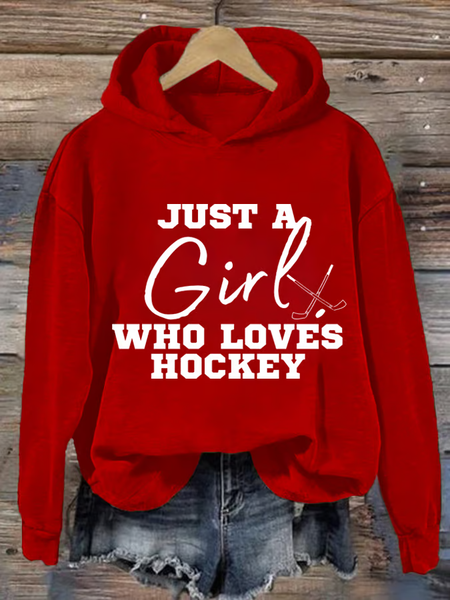 

Women's Just A Girl Who Loves Hockey Print Casual Sweatshirt Hoodie, Red, Hoodies&Sweatshirts