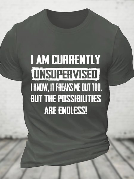 

Funny I Am Currently Unsupervised Hilarious Funny Saying Cotton T-shirt, Deep gray, T-shirts