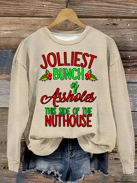 

Jolliest Bunch of Assholes Loose Casual Crew Neck Christmas Sweatshirt, Khaki, Hoodies&Sweatshirts