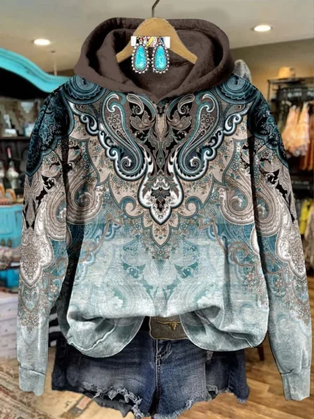 

Women's Paisley Print Casual Sweatshirt Hoodie, Blue, Hoodies&Sweatshirts