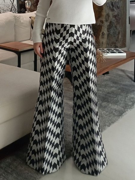 

Geometric Urban Wide leg Pants, Black-white, Pants