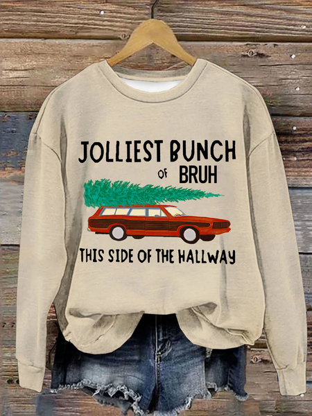 

Jolliest Bunch of Bruh Christmas Crew Neck Casual Sweatshirt, Khaki, Hoodies&Sweatshirts