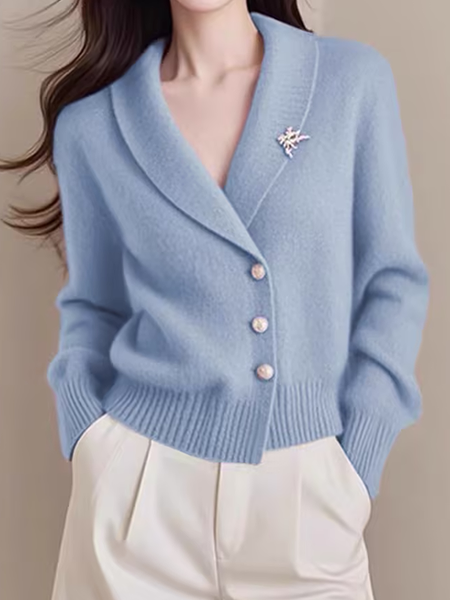 

Plain Shawl Collar Urban Cardigan Brooch not included, Blue, Cardigans