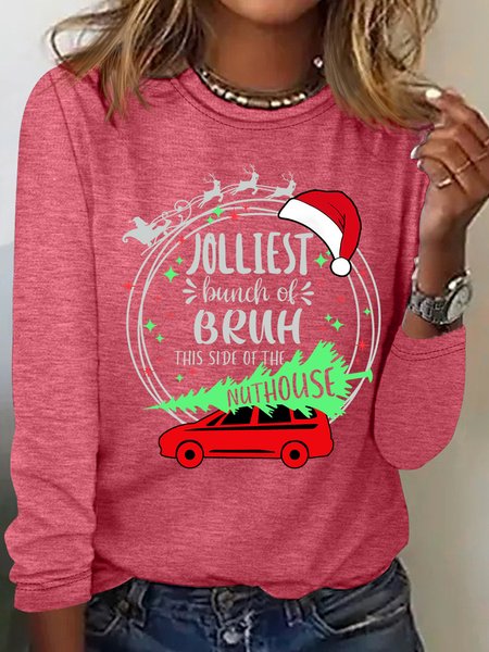 

Jolliest Bunch of Bruh Christmas Casual Long Sleeve Shirt, Watermelon, Long sleeves