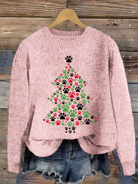 

Christmas Dog Loose Casual Knitted Christmas Tree Sweater, Pink, Sweaters