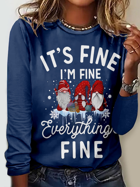 

Casual Geometric Crew Neck Long Sleeve T-shirt, Blue, T-shirts