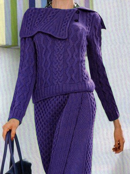 

Casual Shawl Collar Plain Sweater, Purple, Pullovers