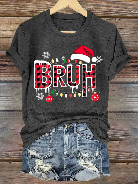 

Funny Bruh Christmas Casual Cotton Crew Neck T-Shirt, Gray, T-shirts