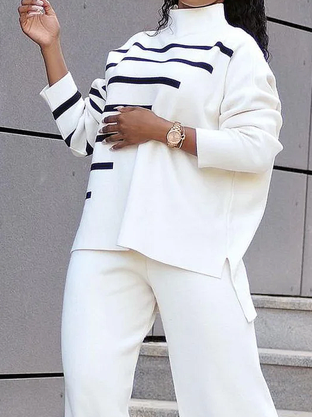

Medium Elasticity Geometric Casual Sweater, Off white, Pullovers