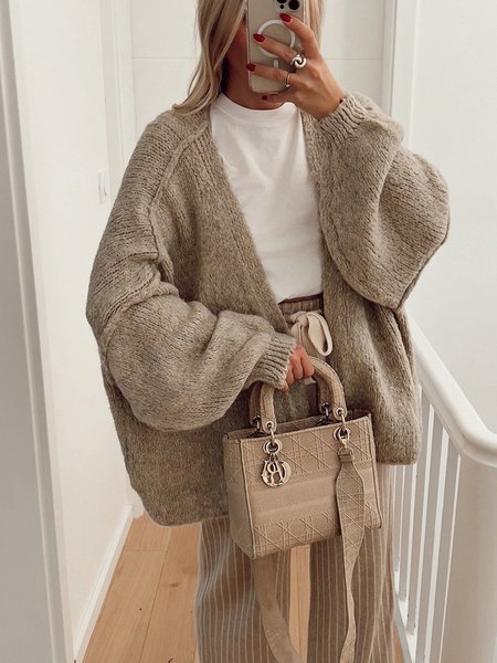 

Women's Casual Winter Plain Wool/Knitting Cardigan, Khaki, Cardigans
