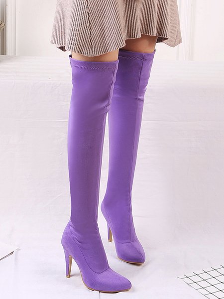 

Elegant Stiletto Heel Autumn Fleece Boots, Light purple, Boots