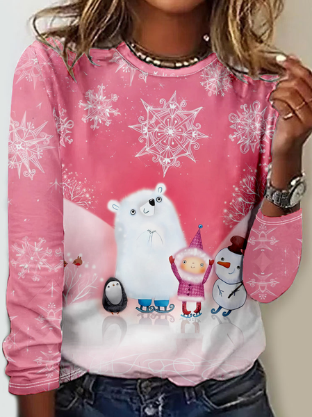 

Casual Ethnic Crew Neck Long Sleeve T-shirt, Pink, T-shirts
