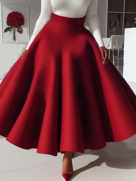 

Elegant Loose A Line Skirt, Red, Skirts