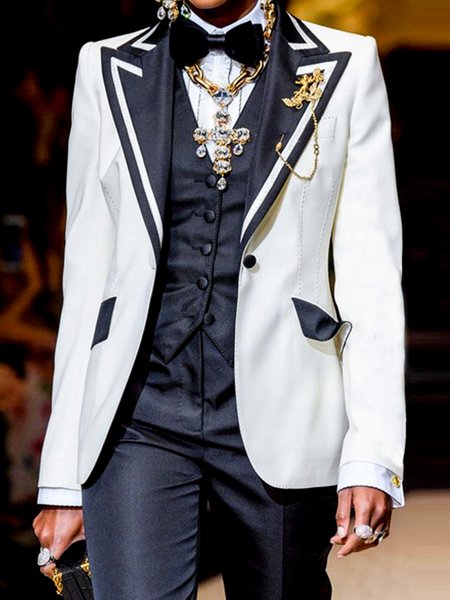 

Lapel Collar Black And White Colorblock Urban Split Joint Blazer, Black-white, Blazers