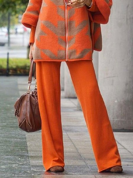 

Sweater Casual Plain Pants, Orange, Pants