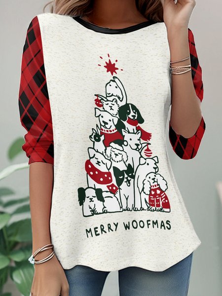 

Women's Long Sleeve Tee T-shirt Spring/Fall Plaid Jersey Crew Neck Daily Going Out Casual Top, Red, T-Shirts