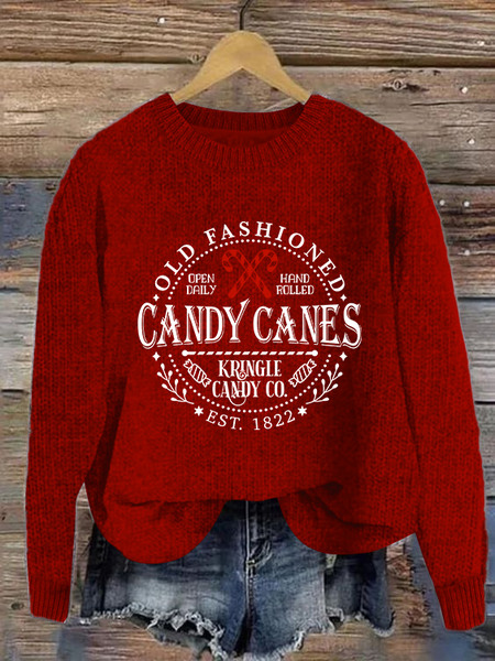 Women Knitted 3D Printing Long Sleeve Comfy Casual Sweater, Red, Sweaters