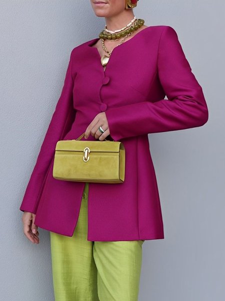 

Buttoned Plain Elegant Jacket, Rose red, Jackets