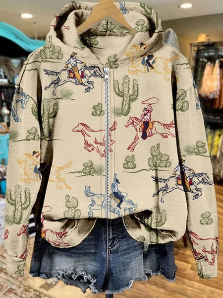

Vintage Western Cactus Rodeo Zipper Sweatshirt Hoodie, Off white, Hoodies&Sweatshirts