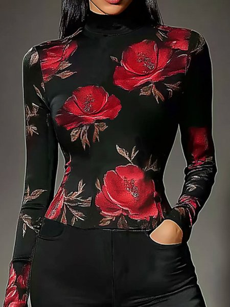

Urban Tight Floral Pattern Urban T-Shirt, Reddish black, Tees