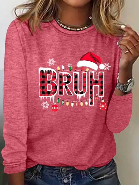 

Bruh Christmas Casual Long Sleeve Shirt, Watermelon, Long sleeves