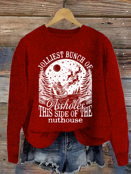 

Jolliest Bunch Of Assholes This Side Of The Nuthnouse Simple Knitted Sweater, Red, Sweaters