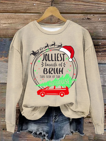 

Jolliest Bunch Of Bruh Casual Loose Christmas Sweatshirt, Khaki, Hoodies&Sweatshirts