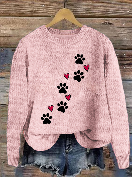 

Heart Dog Simple Crew Neck Loose Sweater, Pink, Sweaters