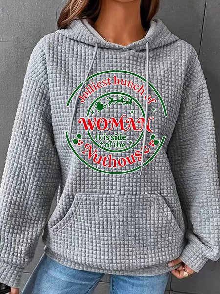 

Jolliest Bunch of Woman Christmas Simple Loose Hoodie, Gray, Hoodies&Sweatshirts