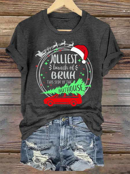 

Jolliest Bunch of Bruh Cotton Crew Neck Christmas T-Shirt, Gray, T-shirts